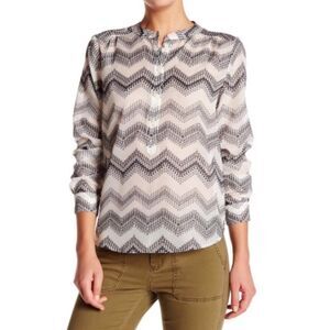 J Crew Womens Top Long Sleeve Zig Zag Dot Popover Size Medium Boho Shirt